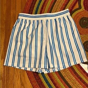 Blue and White Striped Women's Shorts